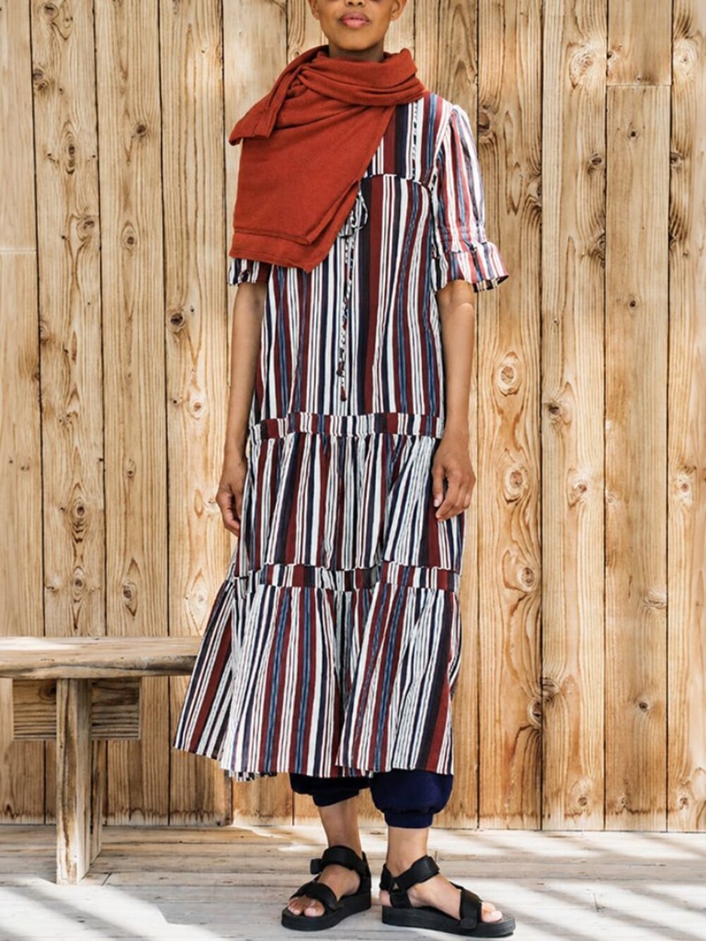 Apiece Apart Los Altos Sienna Stripe Cotton Midi Dress Size 6